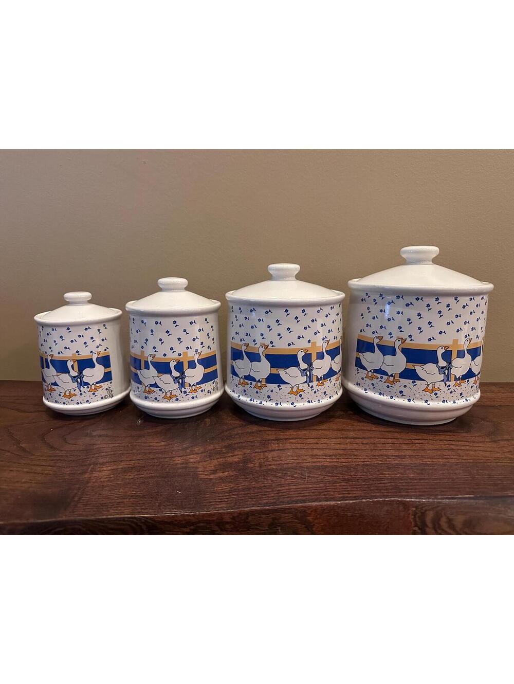 Blue Ribbon Geese Ceramic Canister Set – Cottagecore Kitchen Decor